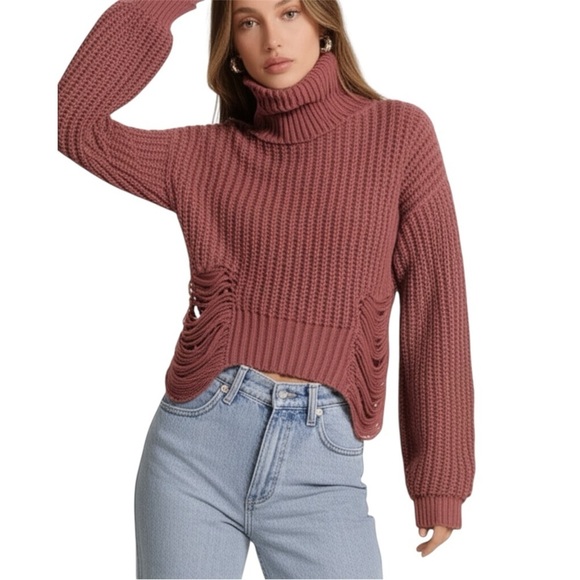 Cotton Candy Sweaters - Cotton Candy LA Brown Knit Distressed Turtleneck Sweater M/L